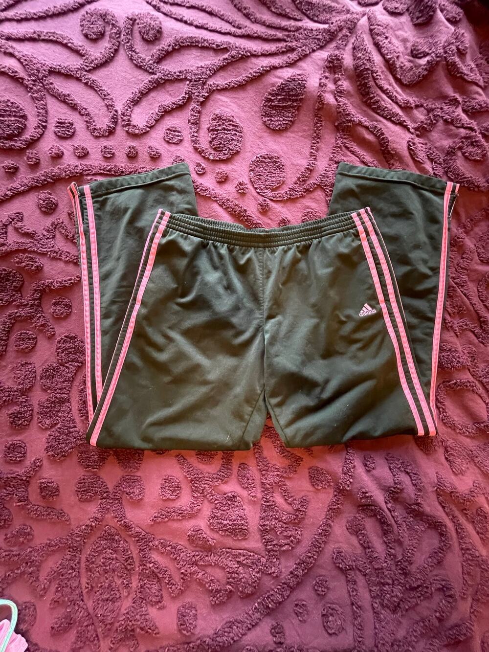 black and pink adidas y2k athletic pants
